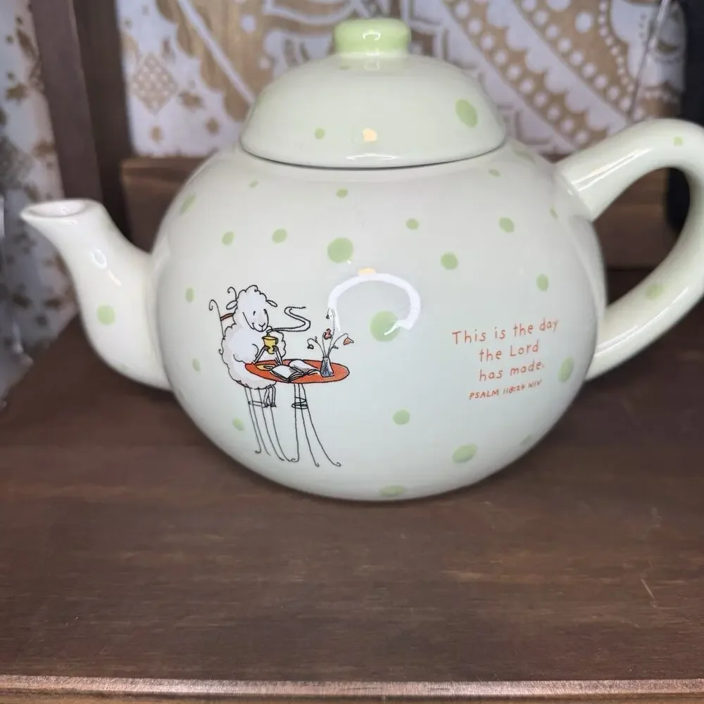 Really Woolly Dayspring Teapot with Bible verse